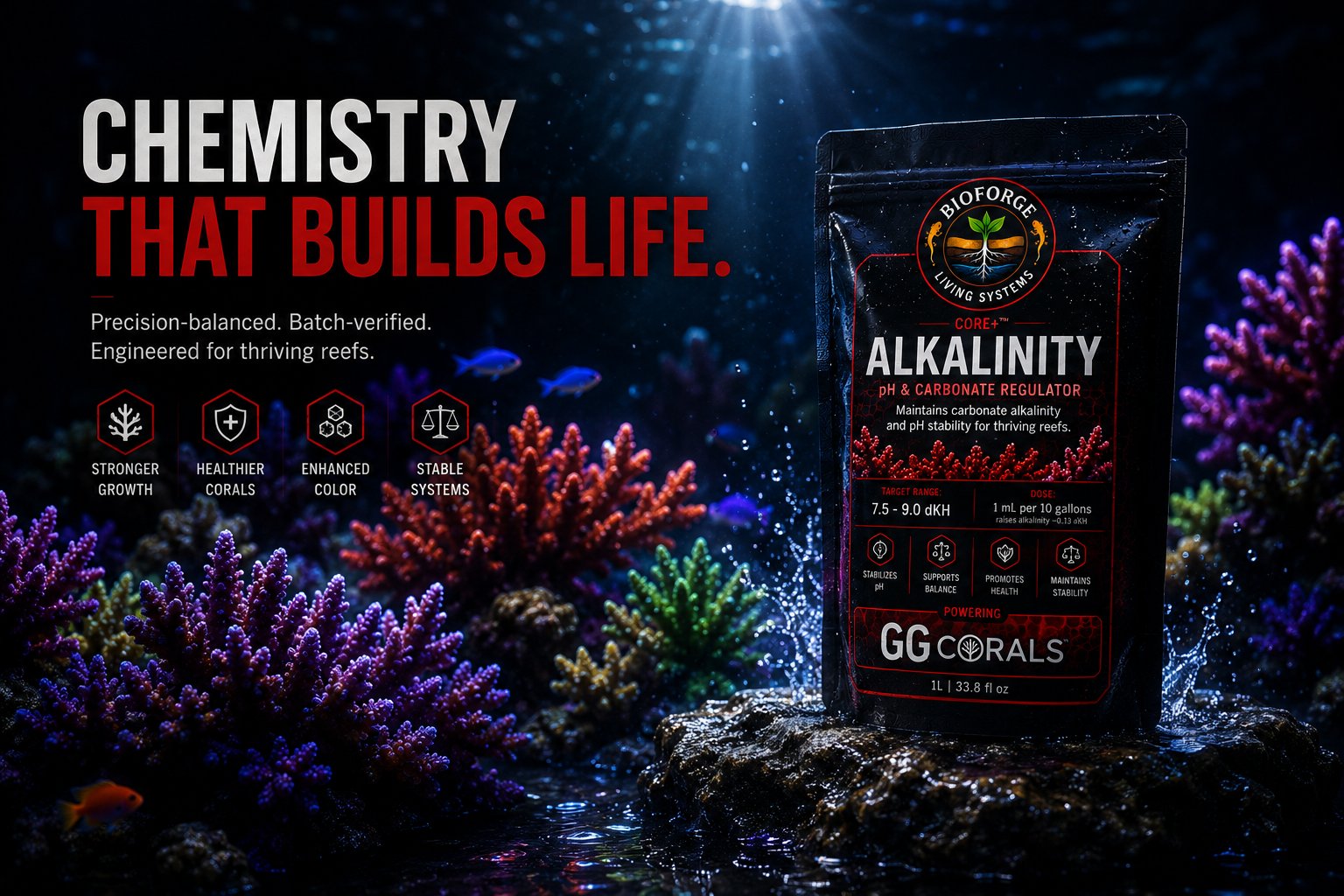 Chemistry that builds life. Core+ Alkalinity in a thriving reef environment