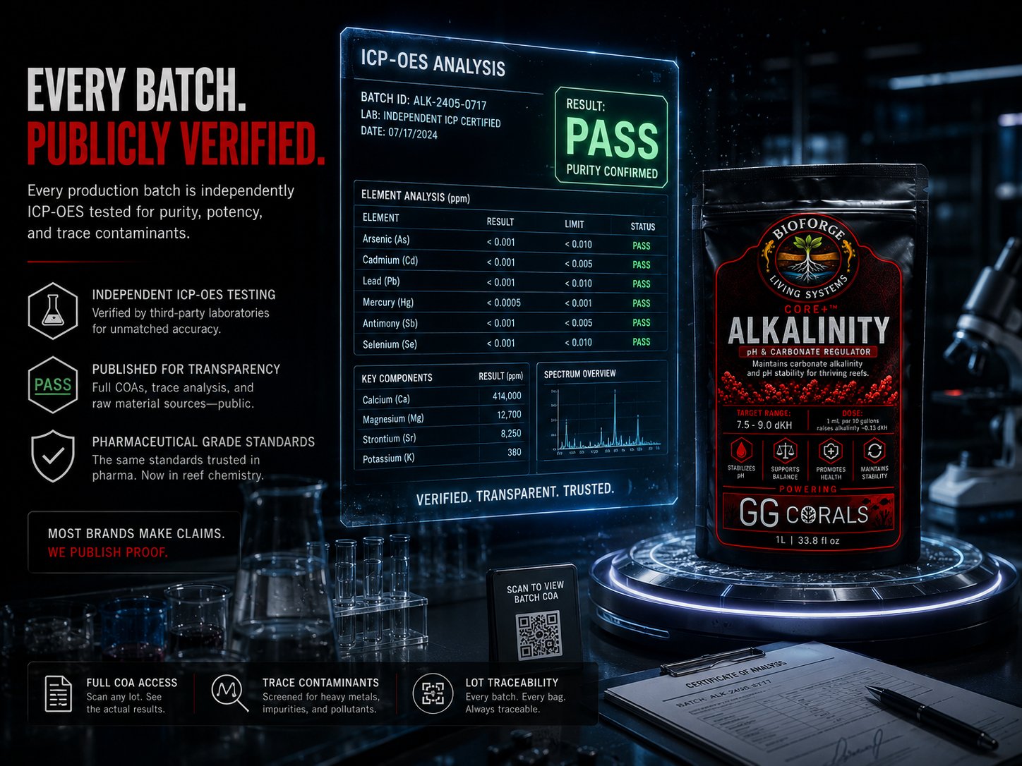 Every batch publicly verified, independent ICP-OES analysis, full COA access